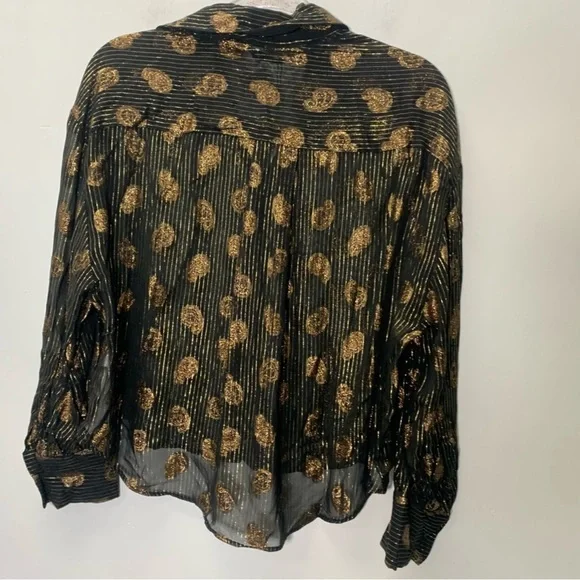 ZARA Gorgeous, Shimmering, Black & Gold Paisley Top with Collar & Cuffs🔥🔥🔥 - Picture 6 of 8